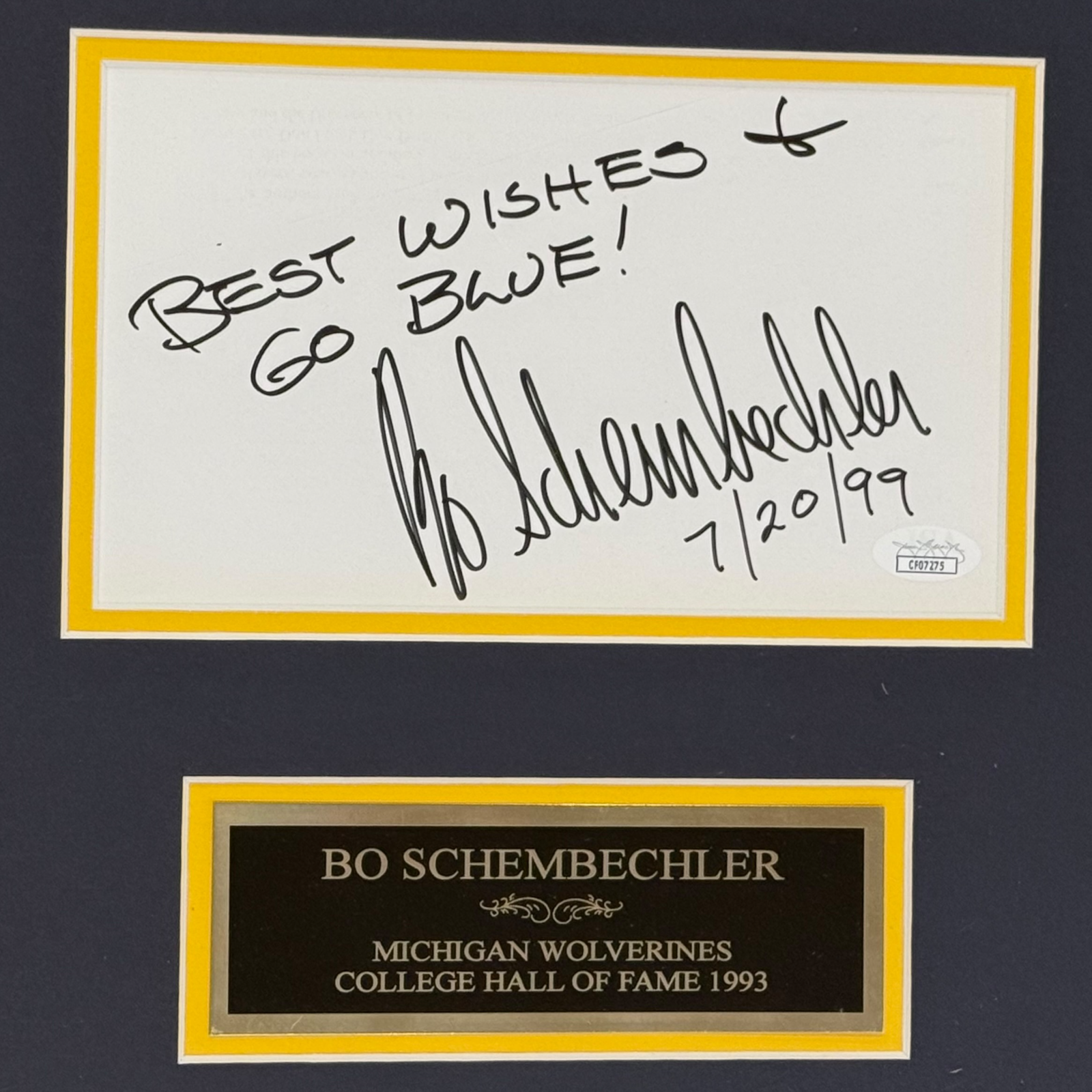 Bo Schembechler Autographed Michigan Wolverines Deluxe Framed Tribute Piece - JSA