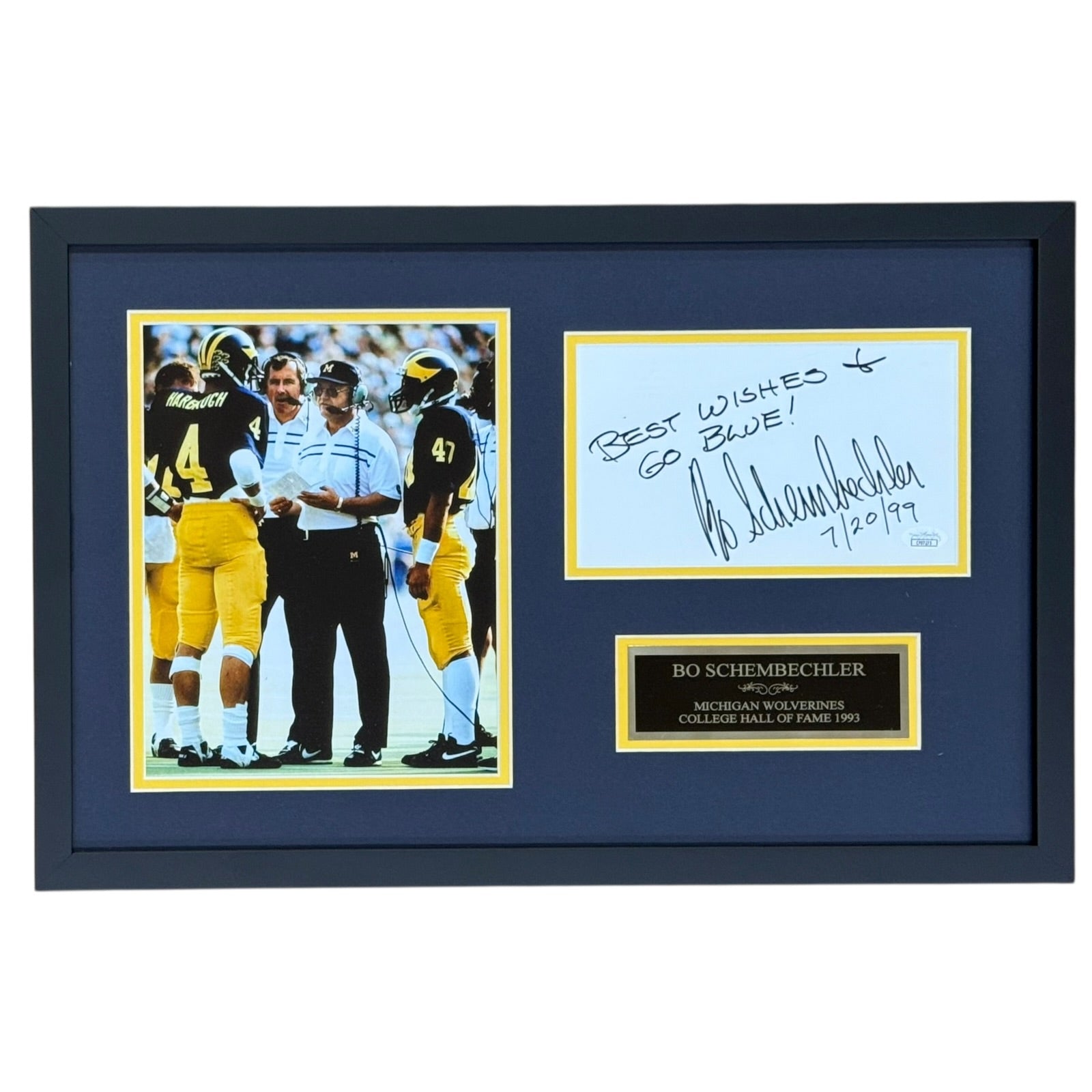 Bo Schembechler Autographed Michigan Wolverines Deluxe Framed Tribute Piece - JSA