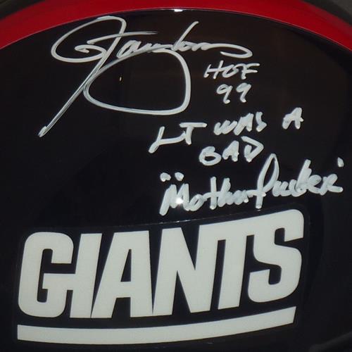 Lawrence Taylor Autographed New York Giants (Throwback) Deluxe Full-Size Replica Helmet w/ LT was a Bad M* F* Inscription - Beckett