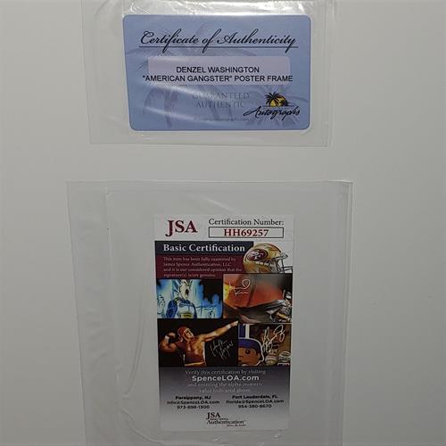 American Gangster Full-Size Movie Poster Deluxe Framed with Denzel Washington Autograph - JSA