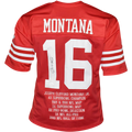 Joe Montana Autographed San Francisco (Red #16) Custom STAT Jersey - JSA
