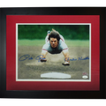 Pete Rose Autographed Cincinnati Reds (Head First Slide) Deluxe Framed 11x14 Photo w/ Charlie Hustle - JSA