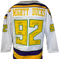 Mighty Ducks Cast Autographed (White #92) Custom Hockey Jersey w/ Quack Quack Quack - 6 Signatures - Beckett