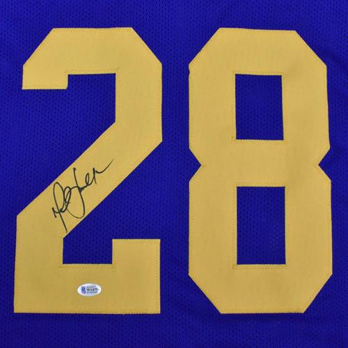 Marshall Faulk Autographed St. Louis Rams (Throwback Blue #28) Custom Jersey - Beckett