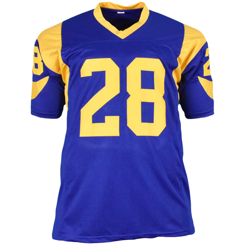 Marshall Faulk Autographed St. Louis Rams (Throwback Blue #28) Custom Jersey - Beckett
