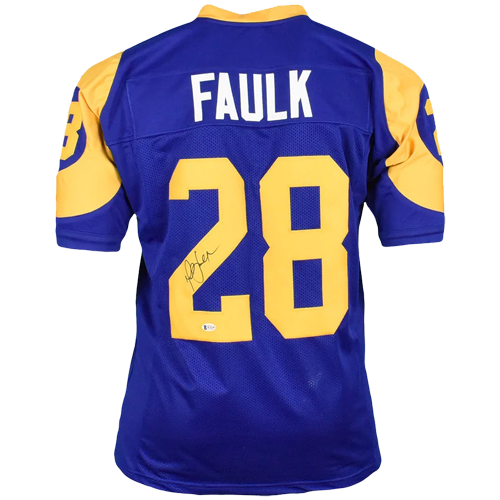 Marshall Faulk Autographed St. Louis Rams (Throwback Blue #28) Custom Jersey - Beckett