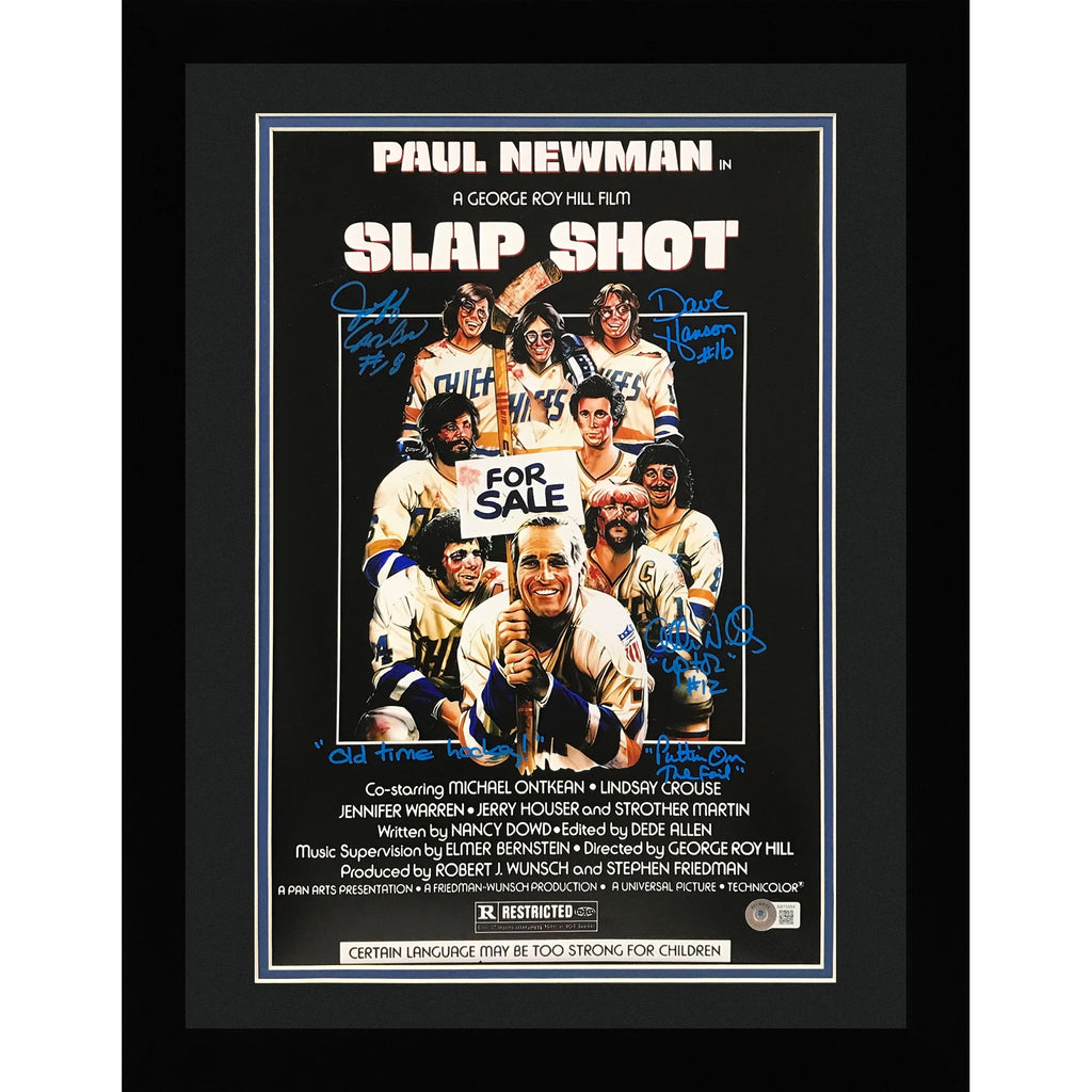 Hanson Brothers Autographed Slap Shot Movie Deluxe Framed 11x17 Movie Poster w/ Inscriptions - Beckett