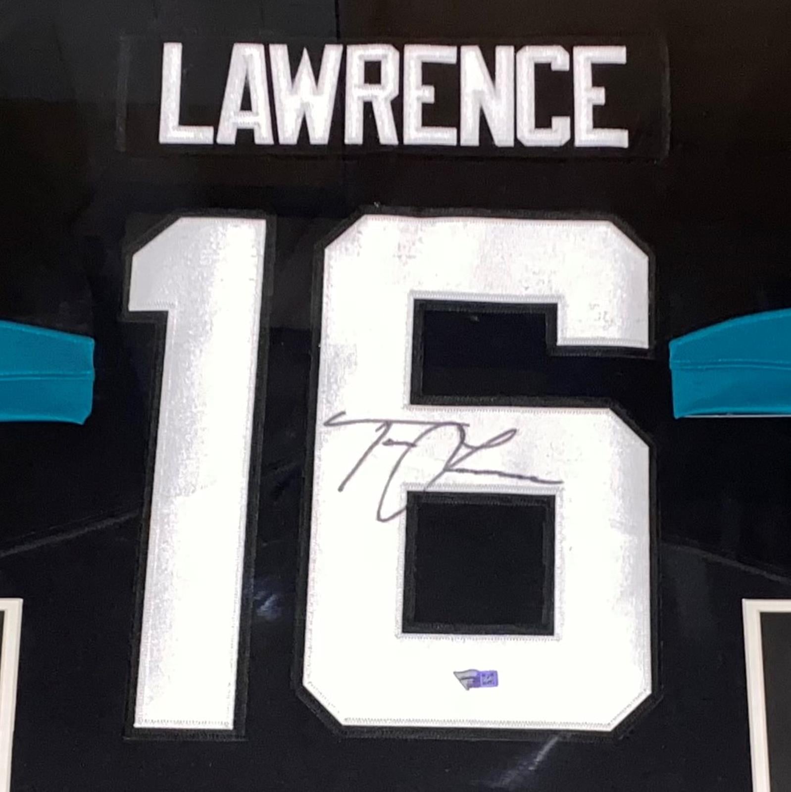 Trevor Lawrence Autographed Jacksonville Jaguars (Black #16) Nike Deluxe Framed Jersey - Fanatics