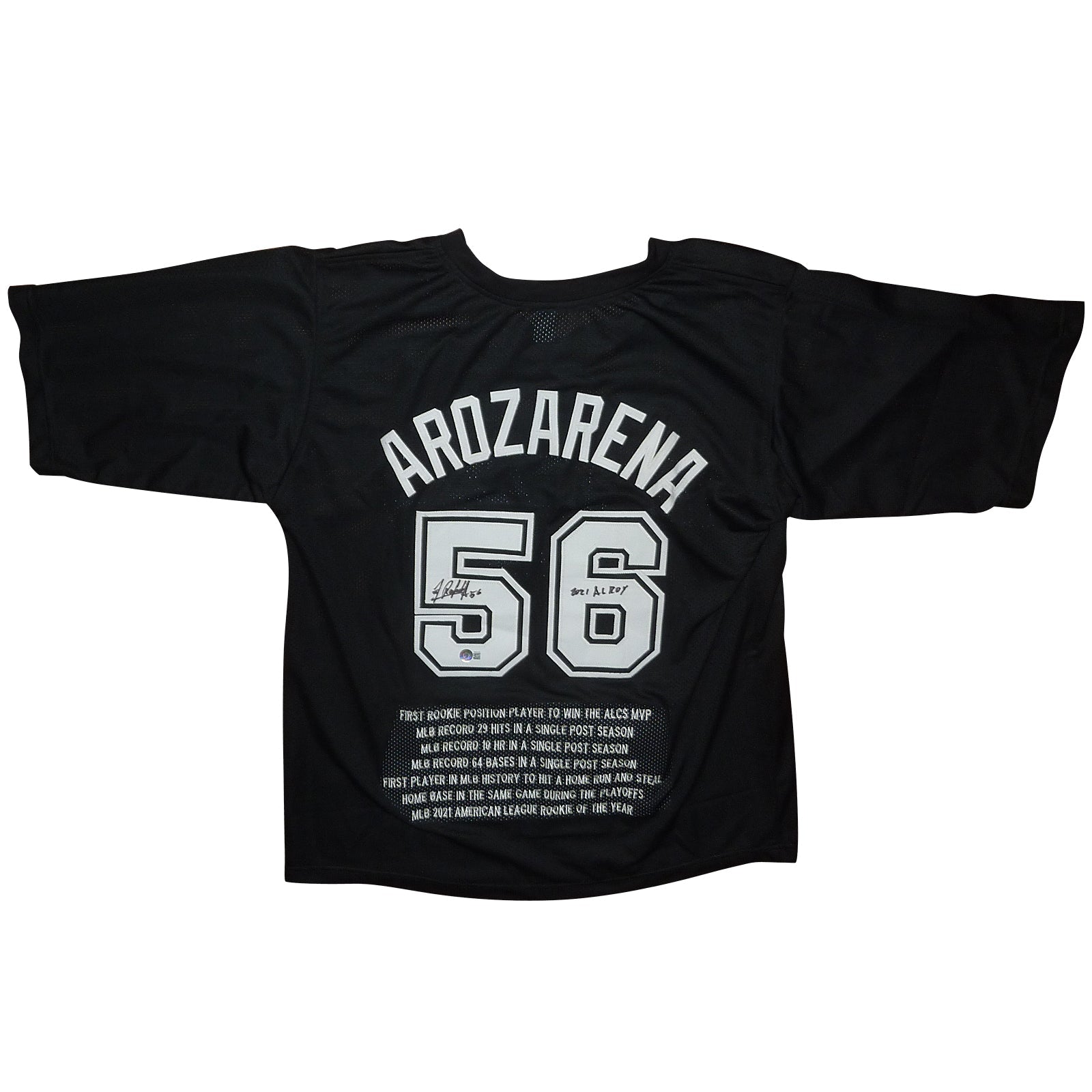 Randy Arozarena Autographed Tampa Bay (Black #56) Custom Jersey w/ Embroidered Stats - Beckett