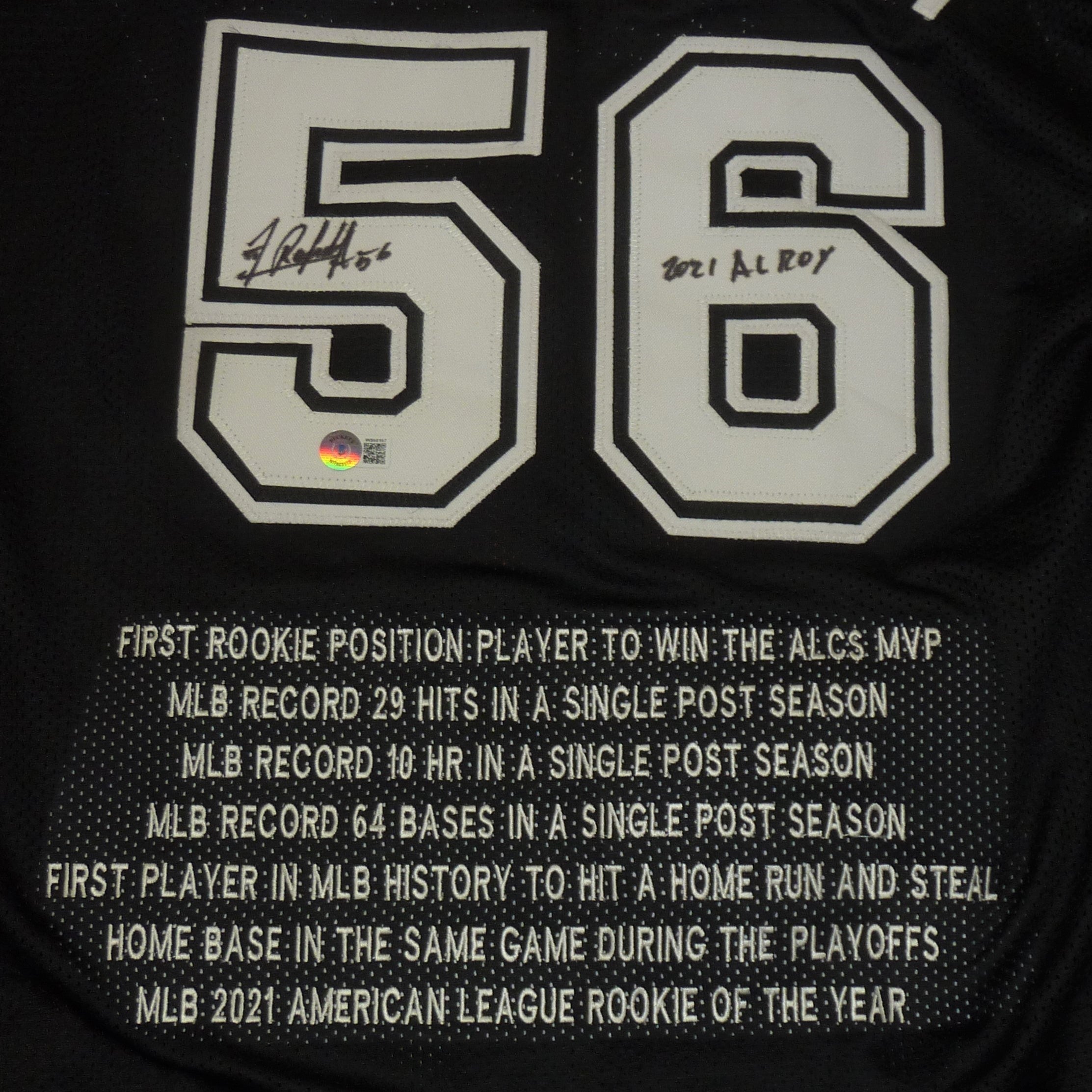 Randy Arozarena Autographed Tampa Bay (Black #56) Custom Jersey w/ Embroidered Stats - Beckett