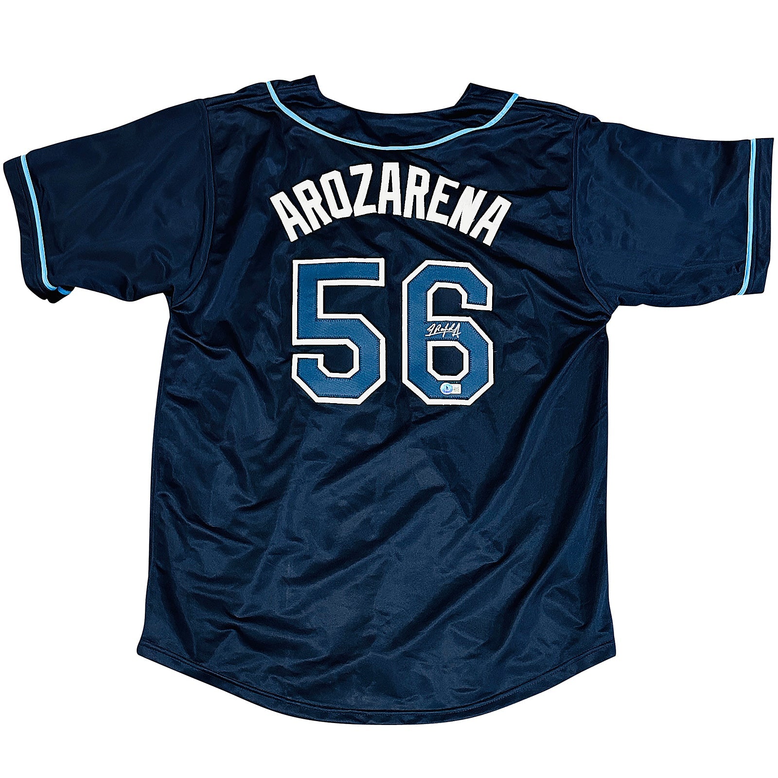 Randy Arozarena Autographed Tampa Bay (Navy Blue #56) Custom Jersey - Beckett