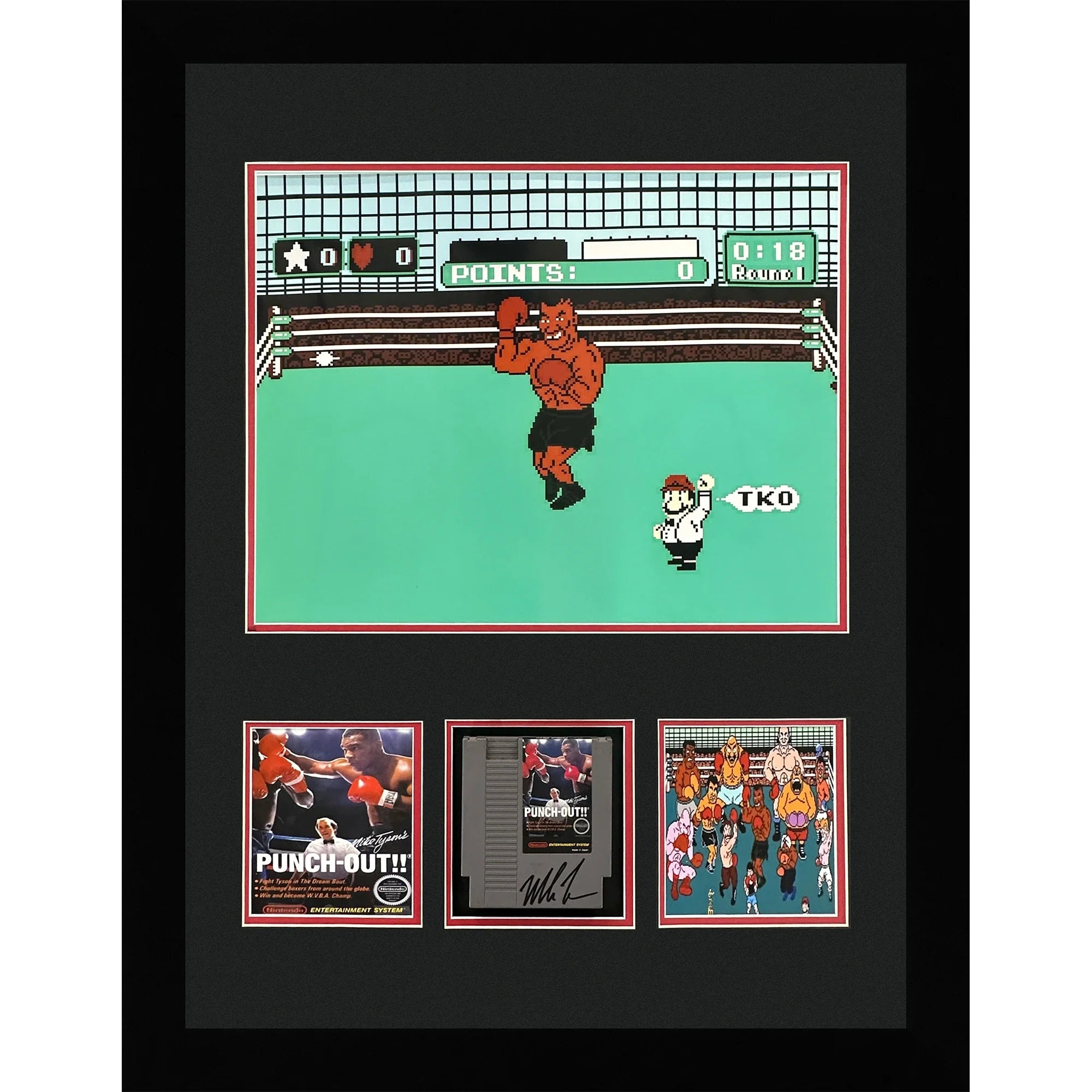 Mike Tyson Autographed Original Nintendo Game Cartridge Deluxe Framed in Punchout Shadowbox Display - JSA