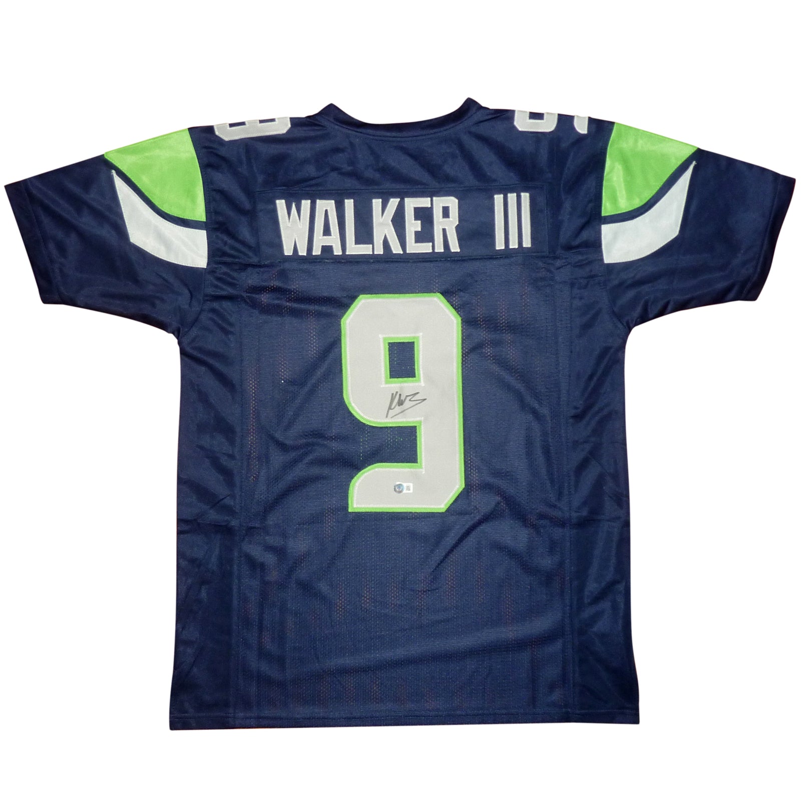 Kenneth Walker III Autographed Seattle (Blue #9) Custom Jersey – Beckett