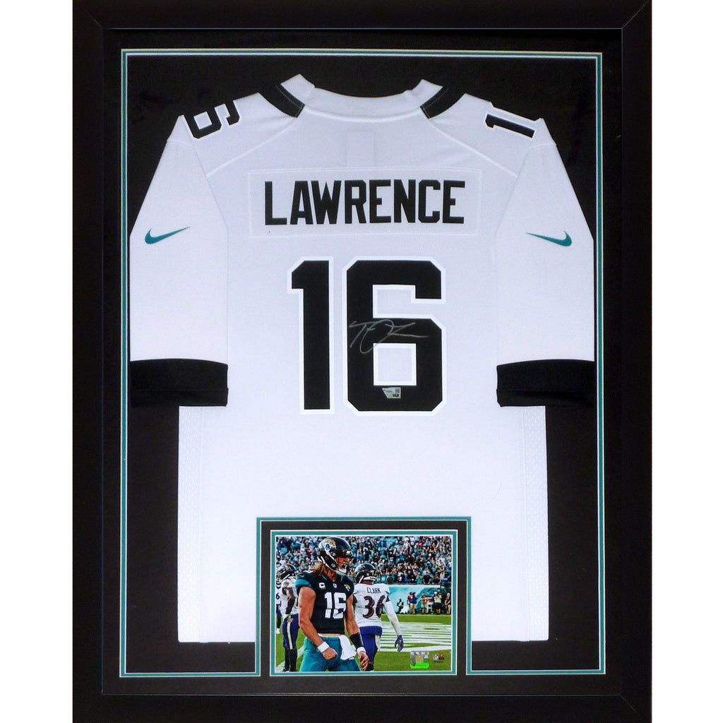 Trevor Lawrence Autographed Jacksonville Jaguars (White #16) Nike Vertical Framed Jersey - Fanatics