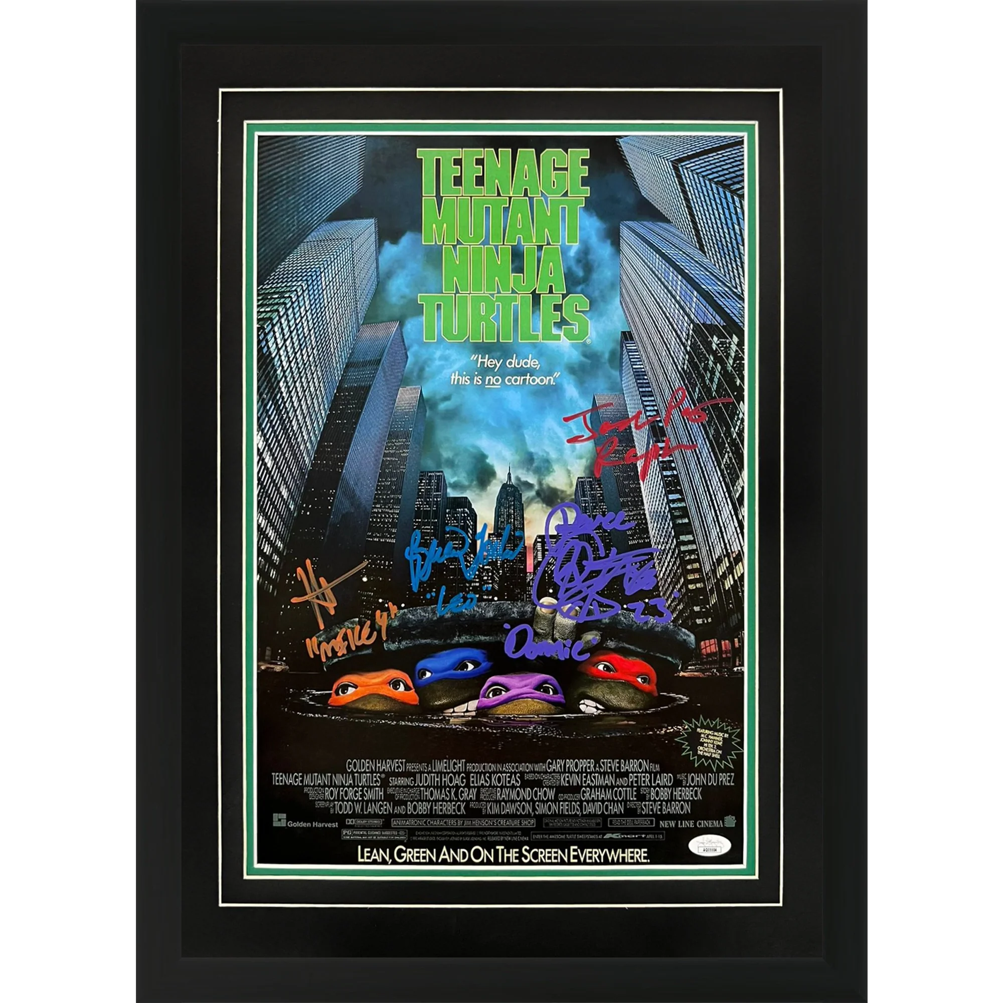 Teenage Mutant Ninja Turtles Movie Cast Autographed 12x18 Deluxe Framed Movie Poster 4 signatures - JSA