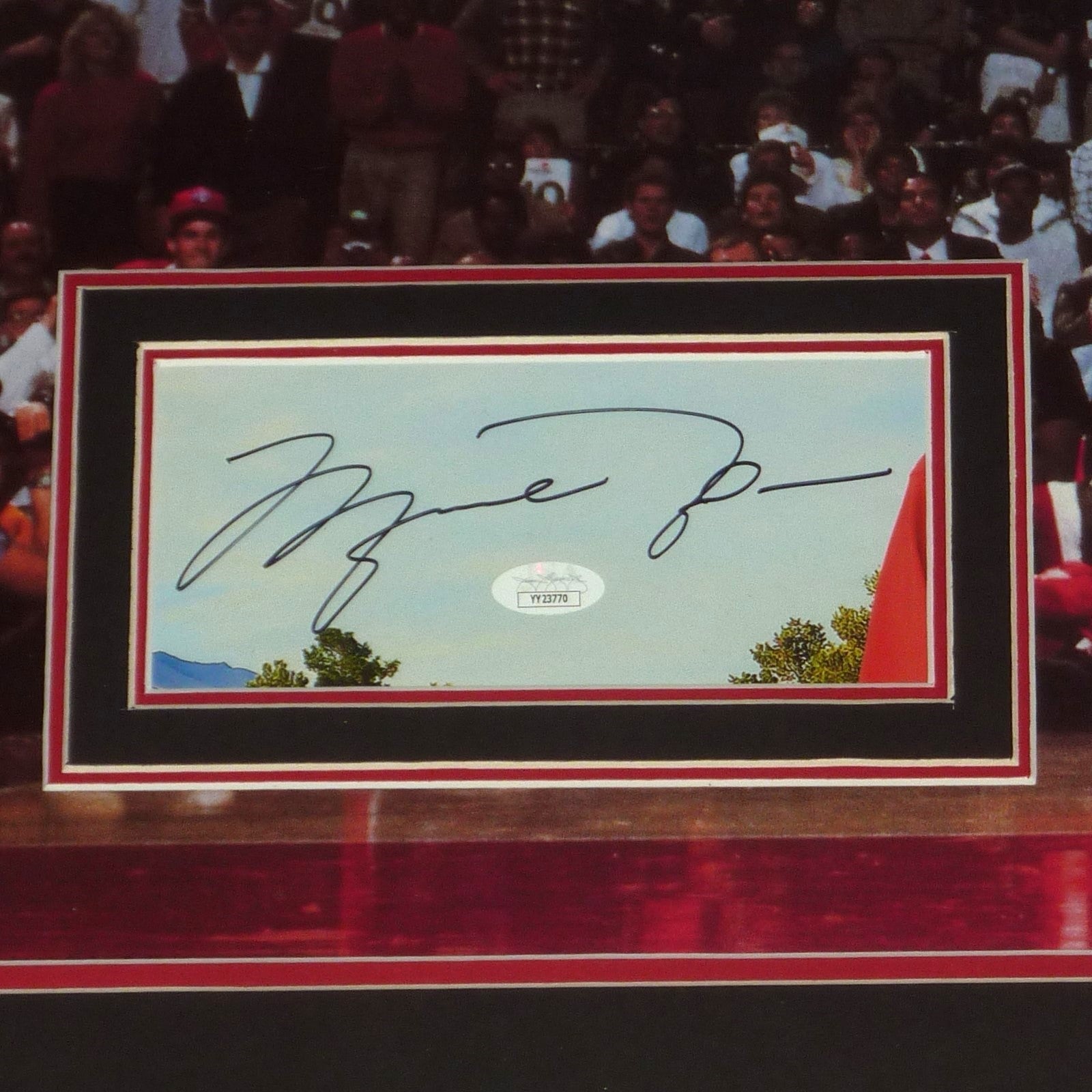 Michael Jordan Autographed Deluxe Framed over Chicago Bulls 1988 Gatorade Slam Dunk Full-Size Poster - JSA LOA