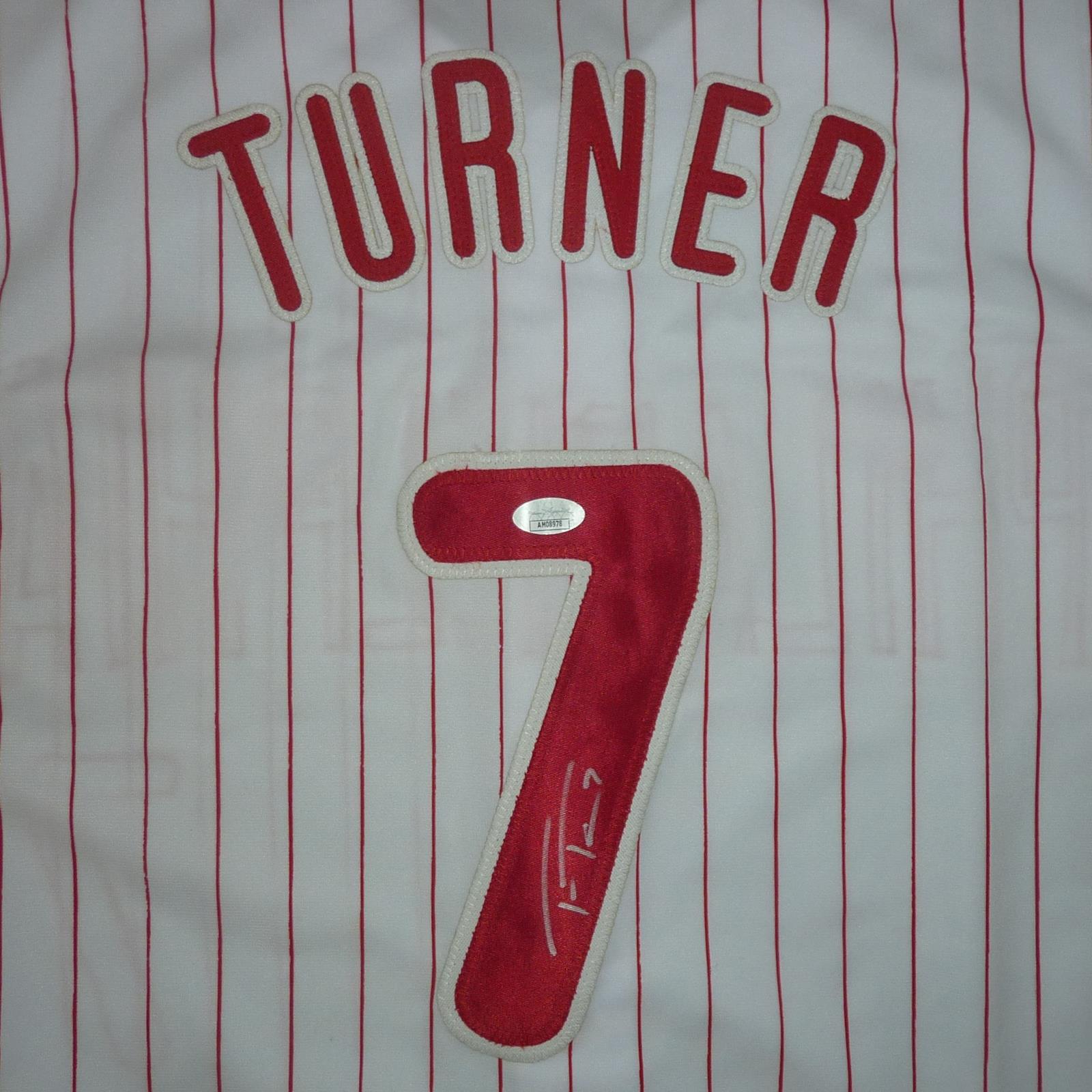 Trea Turner Autographed Philadelphia (White Pinstripe #7) Custom Jersey - JSA