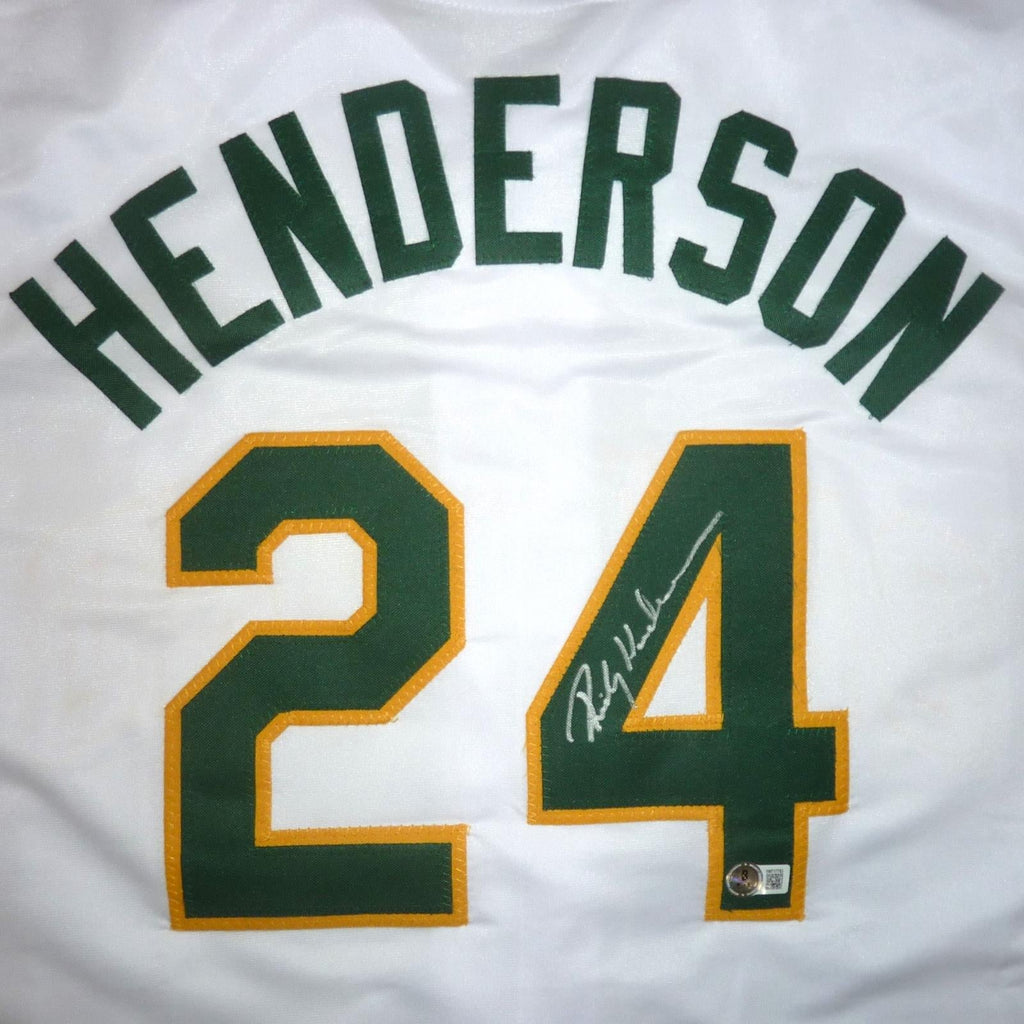 Rickey Henderson Autographed Oakland (White #24) Custom Jersey - Beckett