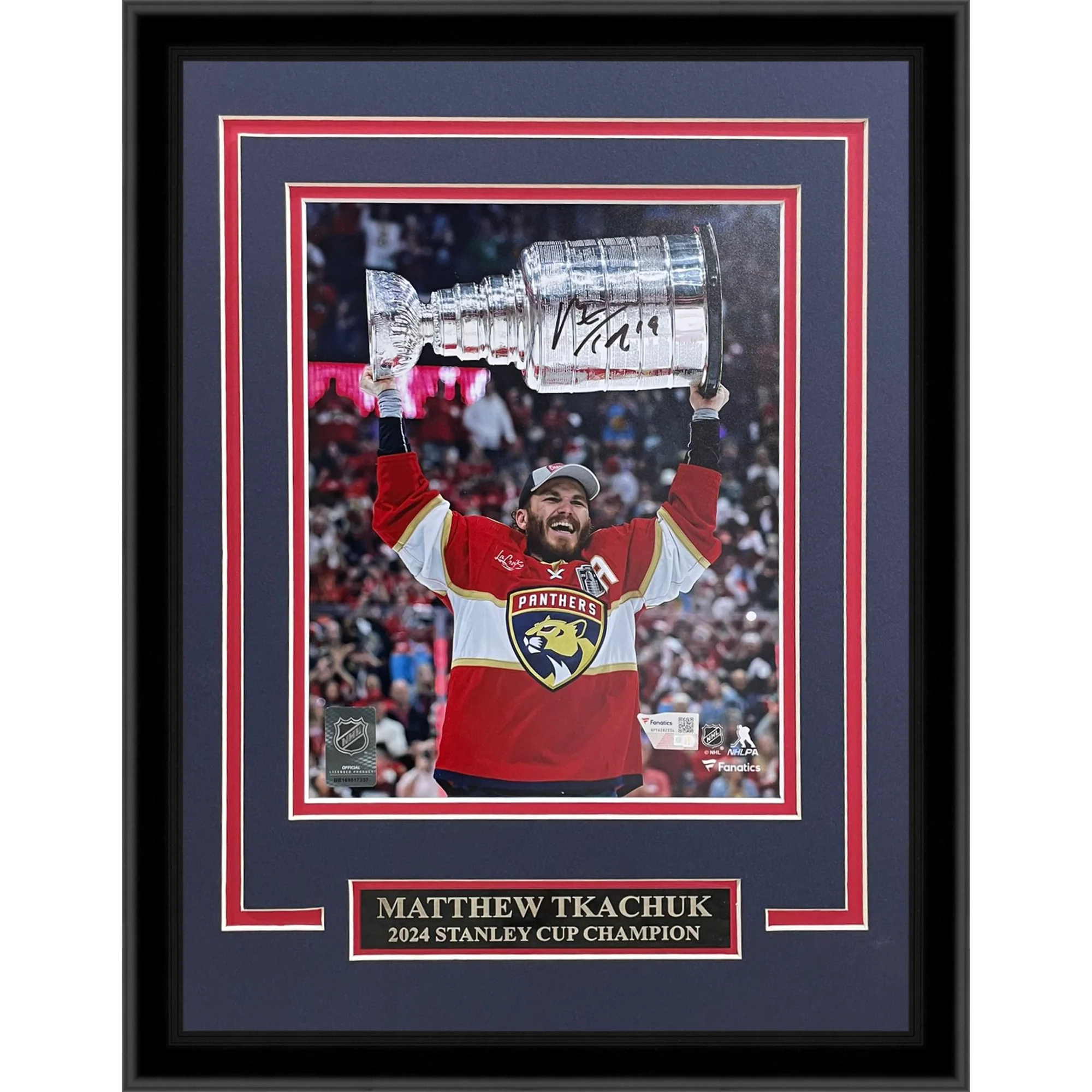 Matthew Tkachuk Autographed Florida Panthers (2024 Stanley Cup Trophy) Deluxe Framed 8x10 Photo - JSA