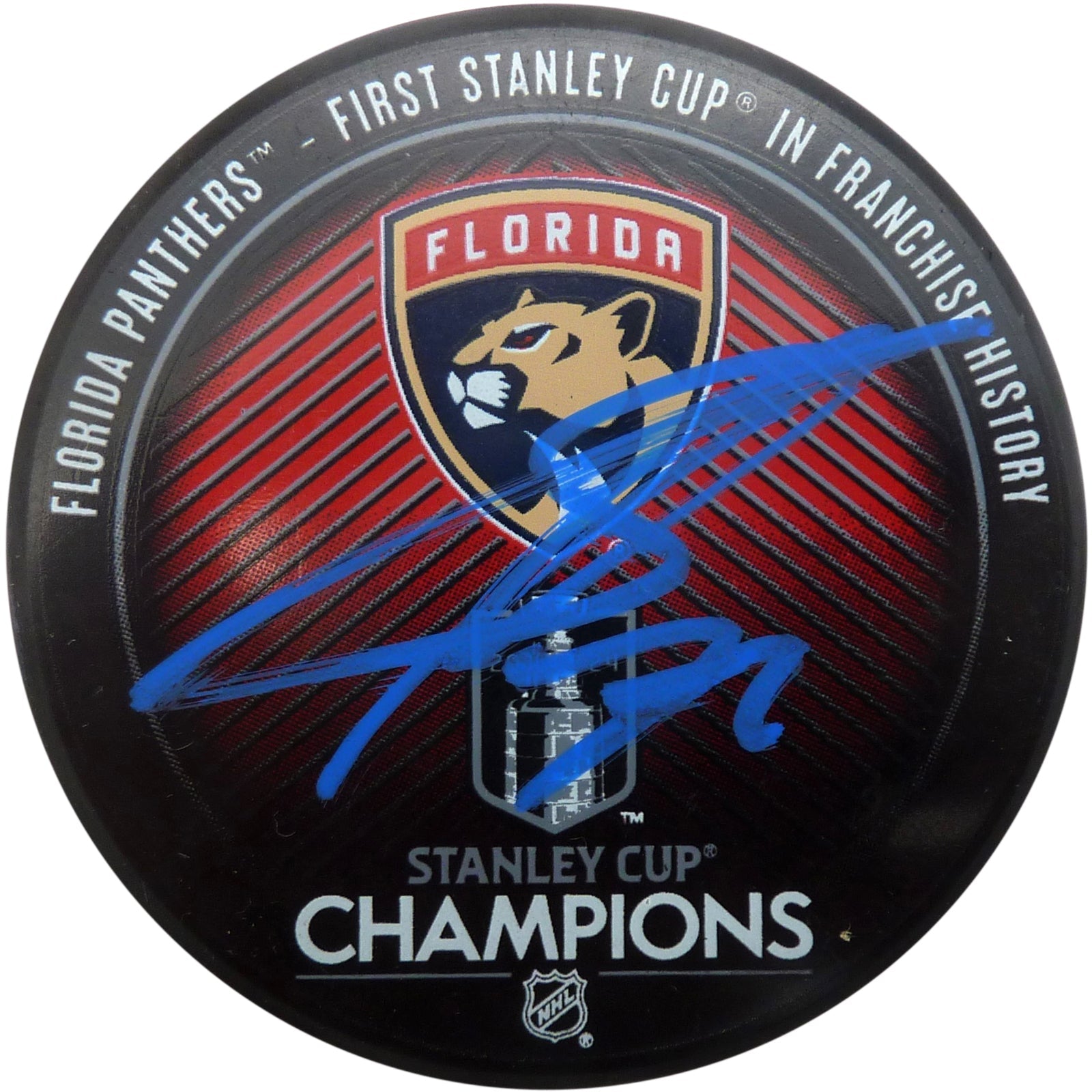 Sergei Bobrovsky Autographed Florida Panthers (2024 Stanley Cup Champs) Hockey Puck - Blue -  Beckett
