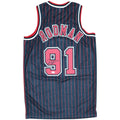 Dennis Rodman Autographed Chicago Bulls (Black Pinstripe #91) Custom Jersey - JSA