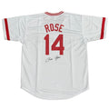 Pete Rose Autographed Cincinnati (White #14) Custom Jersey - Under Number - JSA
