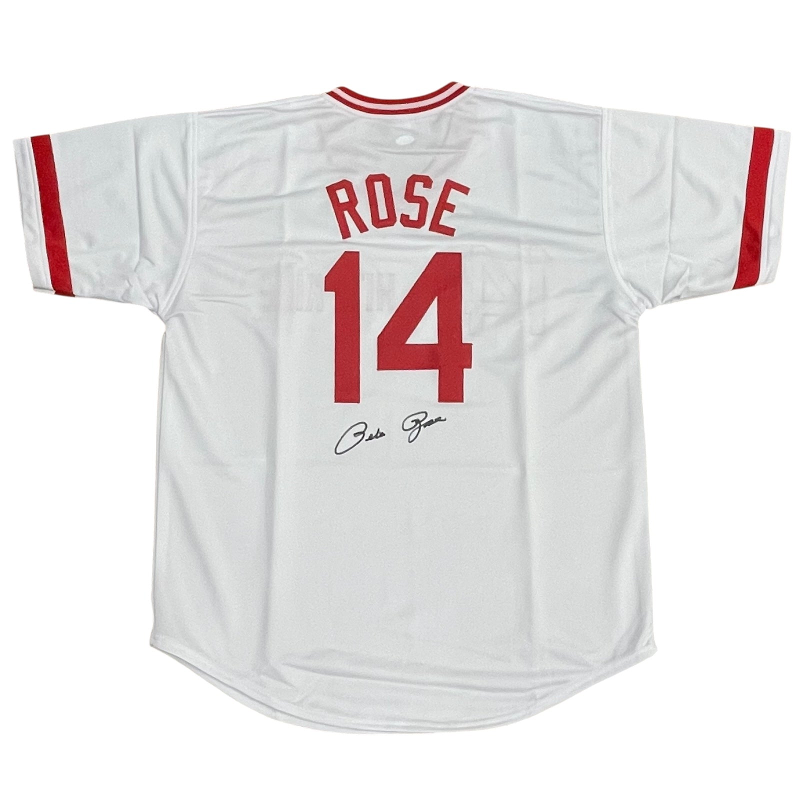 Pete Rose Autographed Cincinnati (White #14) Custom Jersey - Under Number - JSA