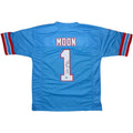 Warren Moon Autographed Houston Oilers (Baby Blue #1) Custom Jersey - Beckett