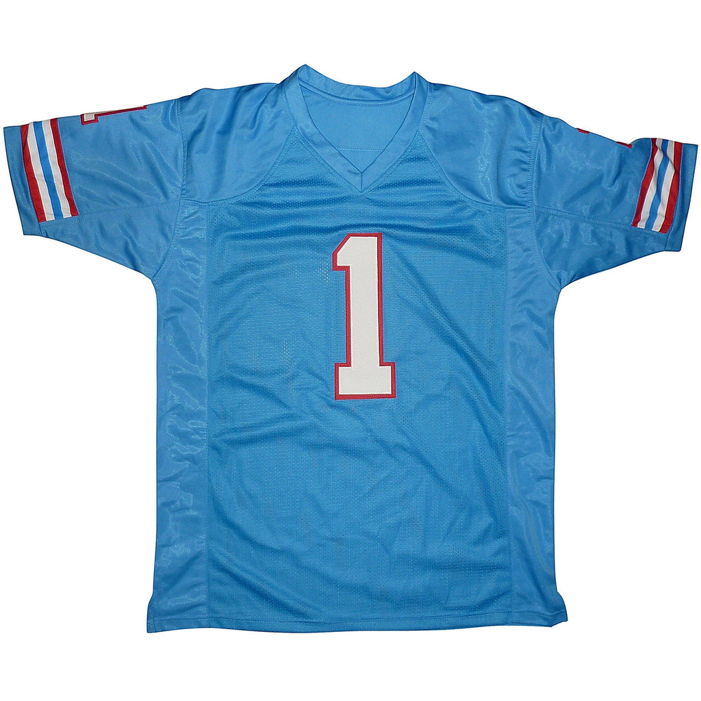Warren Moon Autographed Houston Oilers (Baby Blue #1) Custom Jersey - Beckett