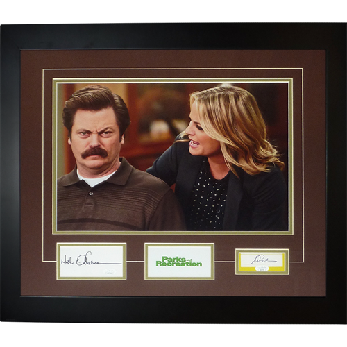 Nick Offerman And Amy Poehler Autographed Parks and Recreation Deluxe Framed Piece - JSA