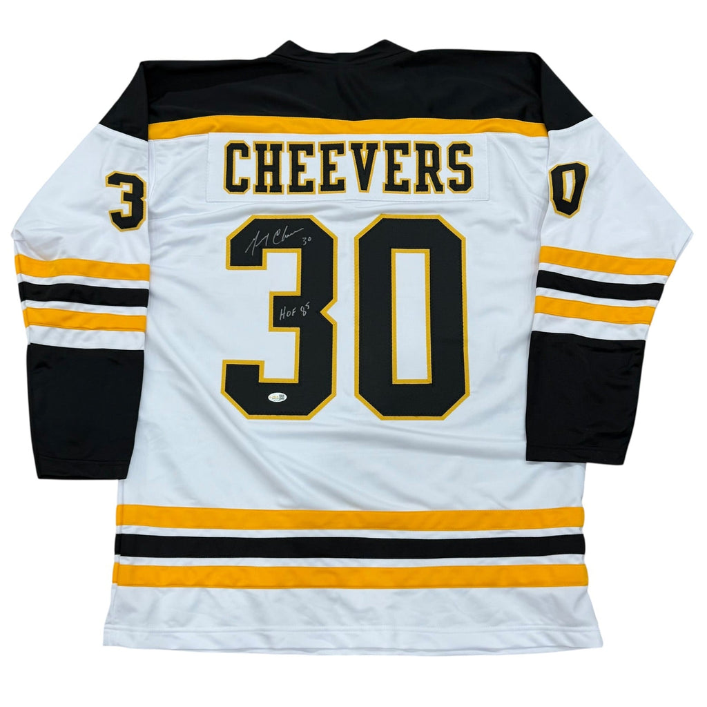 Gerry Cheevers Autographed Boston Bruins (White #30) Custom Jersey w/ "HOF 85" - JSA