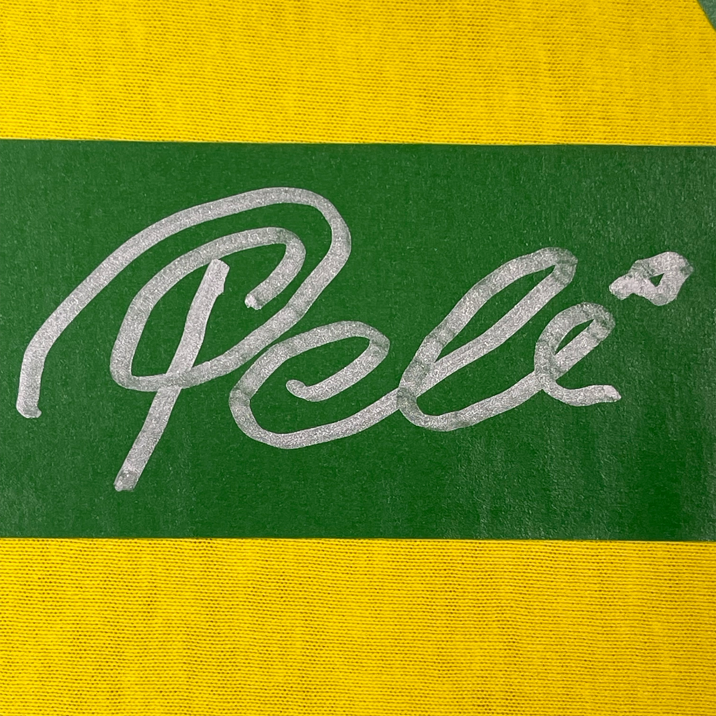 Framed Autographed/Signed Pele 35x39 Brazil Yellow Soccer Futbol Jersey Beckett BAS COA Auto #2