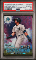 Graded 2023 Topps Bowman Mega Box Anthony Volpe #SOS14 Chrome Sights on September Pink #/199 Rookie RC Baseball Card PSA 10 Gem Mint
