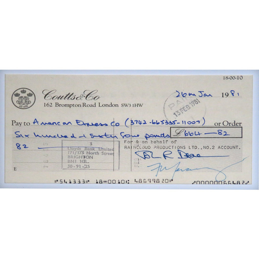 Queen Band Autographed Checks Music Display 20 by 30 Framed Piece - JSA , BAS