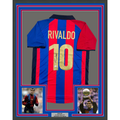 Framed Autographed/Signed Rivaldo 35x39 Ferreira FC Barcelona Blue Soccer Jersey Beckett BAS COA