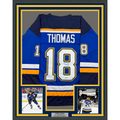 Framed Autographed/Signed Robert Thomas 35x39 St. Louis Blue Hockey Jersey Beckett BAS COA