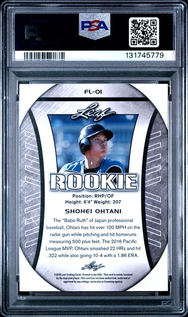 Graded 2018 Leaf Rookie Shohei Ohtani #FL-01 Exclusive Flag Rookie RC Baseball Card PSA 10 Gem Mint