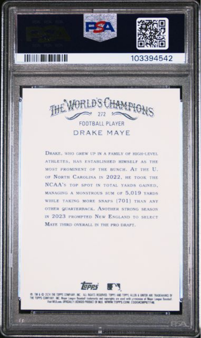 Graded 2024 Topps Allen & Ginter Drake Maye #272 Rookie RC Football Card PSA 10 Gem Mint
