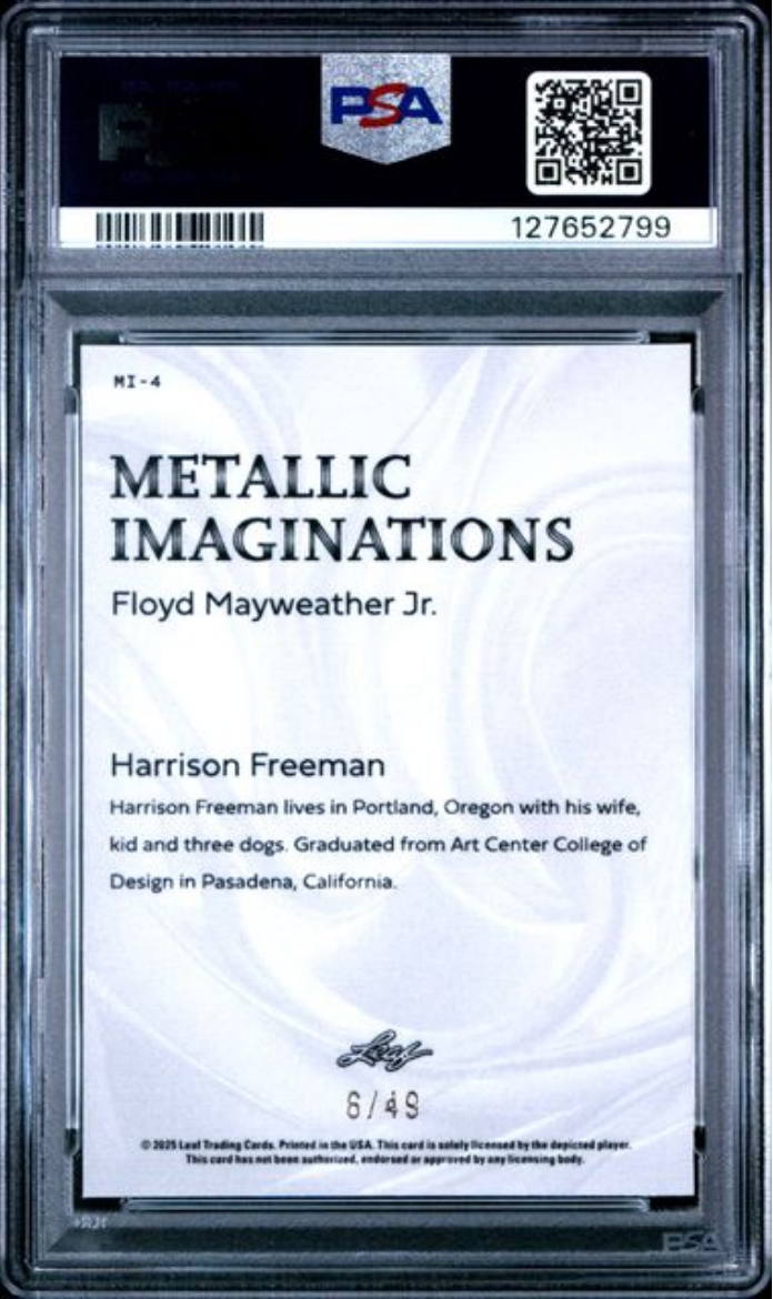 Graded 2025 Leaf Floyd Mayweather Jr #MI4 Metallic Imaginations Series 2 Blue /49 Boxing Card PSA 9 Mint