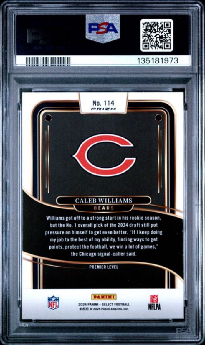 Graded 2024 Panini Select Caleb Williams #114 Black & Green Shock Rookie RC Football Card PSA 10 Gem Mint