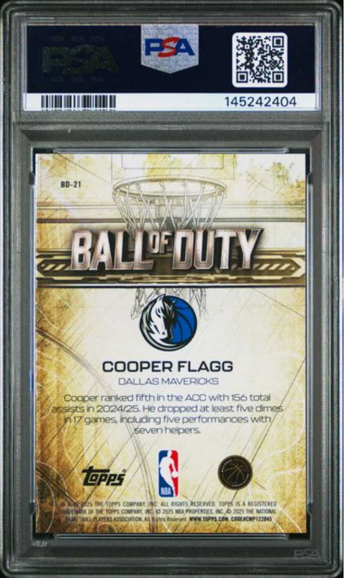 Graded 2025 Topps Chrome Cooper Flagg #BD21 Ball of Duty Rookie RC Basketball Card PSA 10 Gem Mint