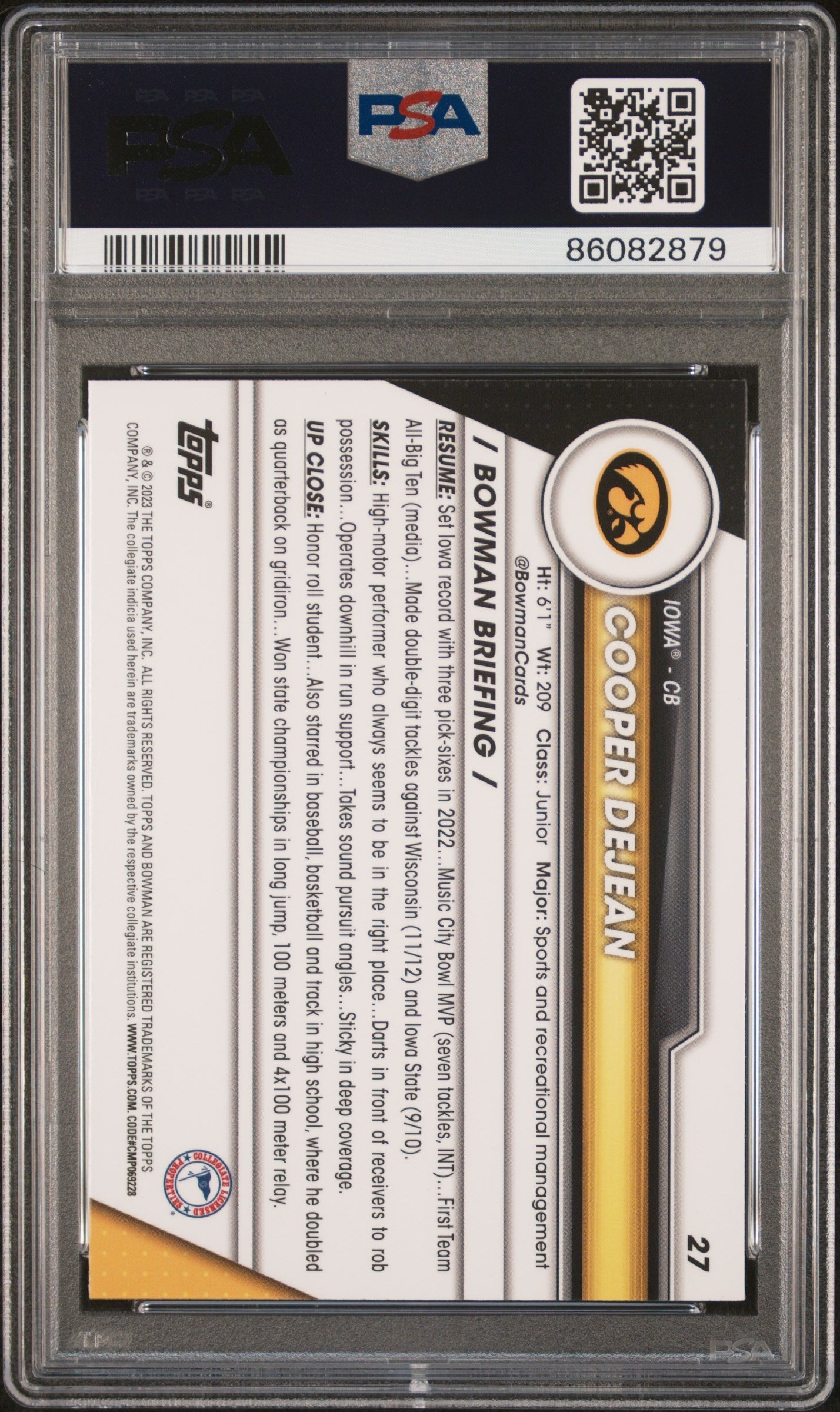 Graded 2023 Topps Bowman U Sapphire Cooper DeJean #27 Rookie RC Football Card PSA 10 Gem Mint
