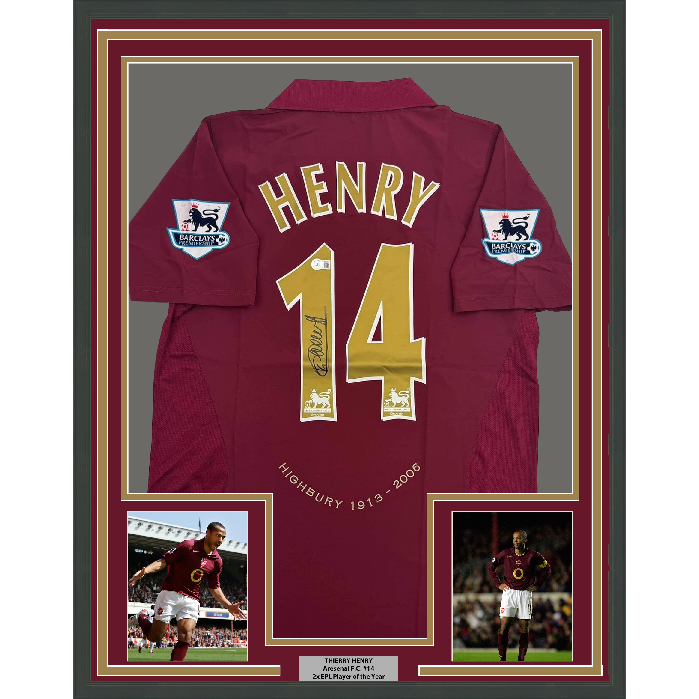 Framed Autographed/Signed Thierry Henry 35x39 Arsenal Red Soccer Jersey Beckett BAS COA
