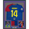 Framed Autographed/Signed Thierry Henry 35x39 FC Barcelona Blue Soccer Jersey Beckett BAS COA