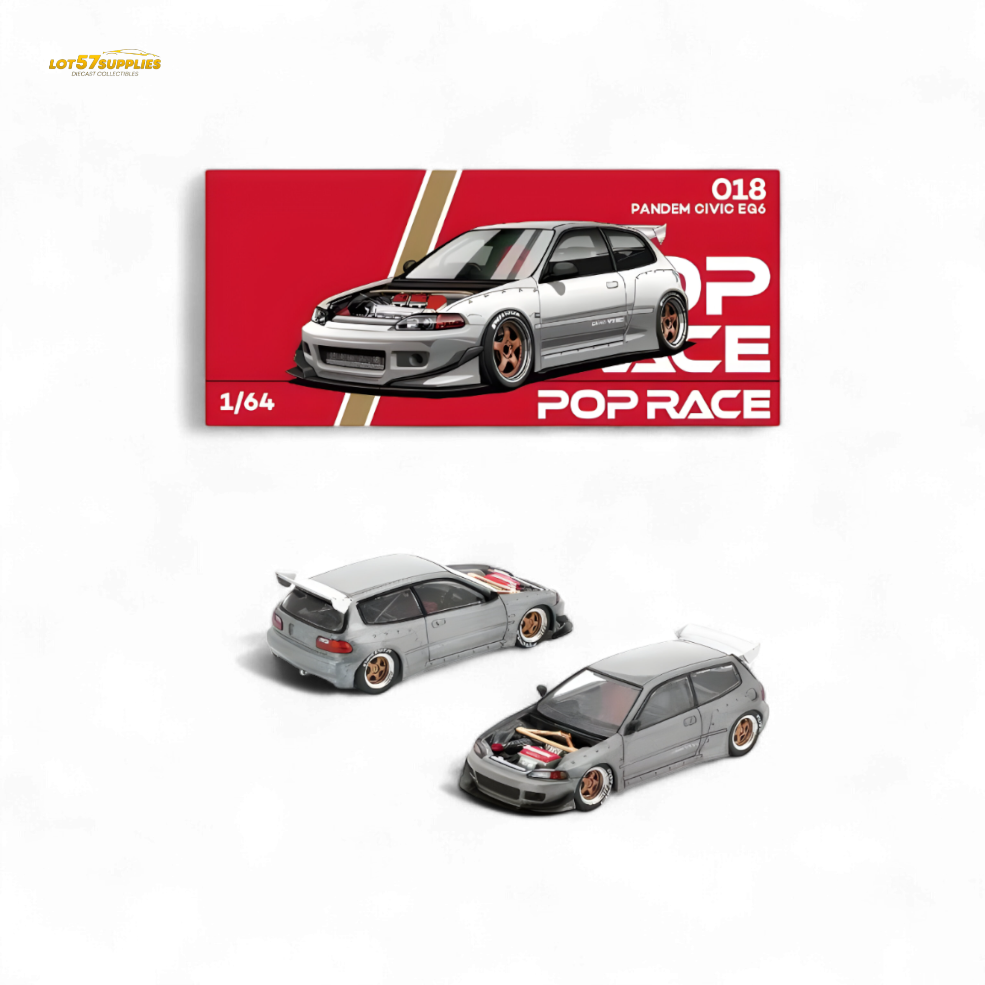Pop Race Honda Civic EG6 Raw Metal 1:64