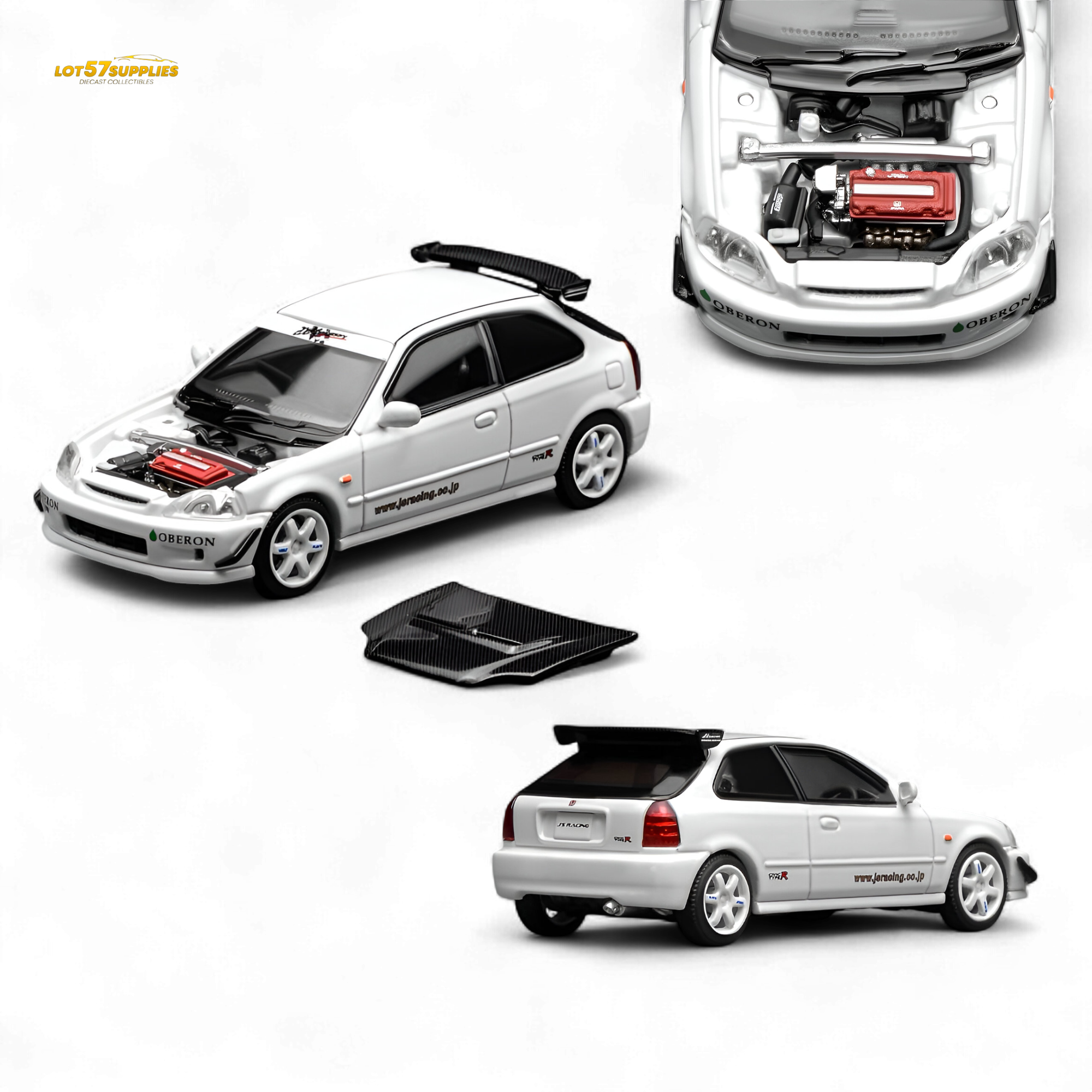 (Pre-Order) Motorhelix Honda Civic Type R EK9 J's Racing Livery White 1:64