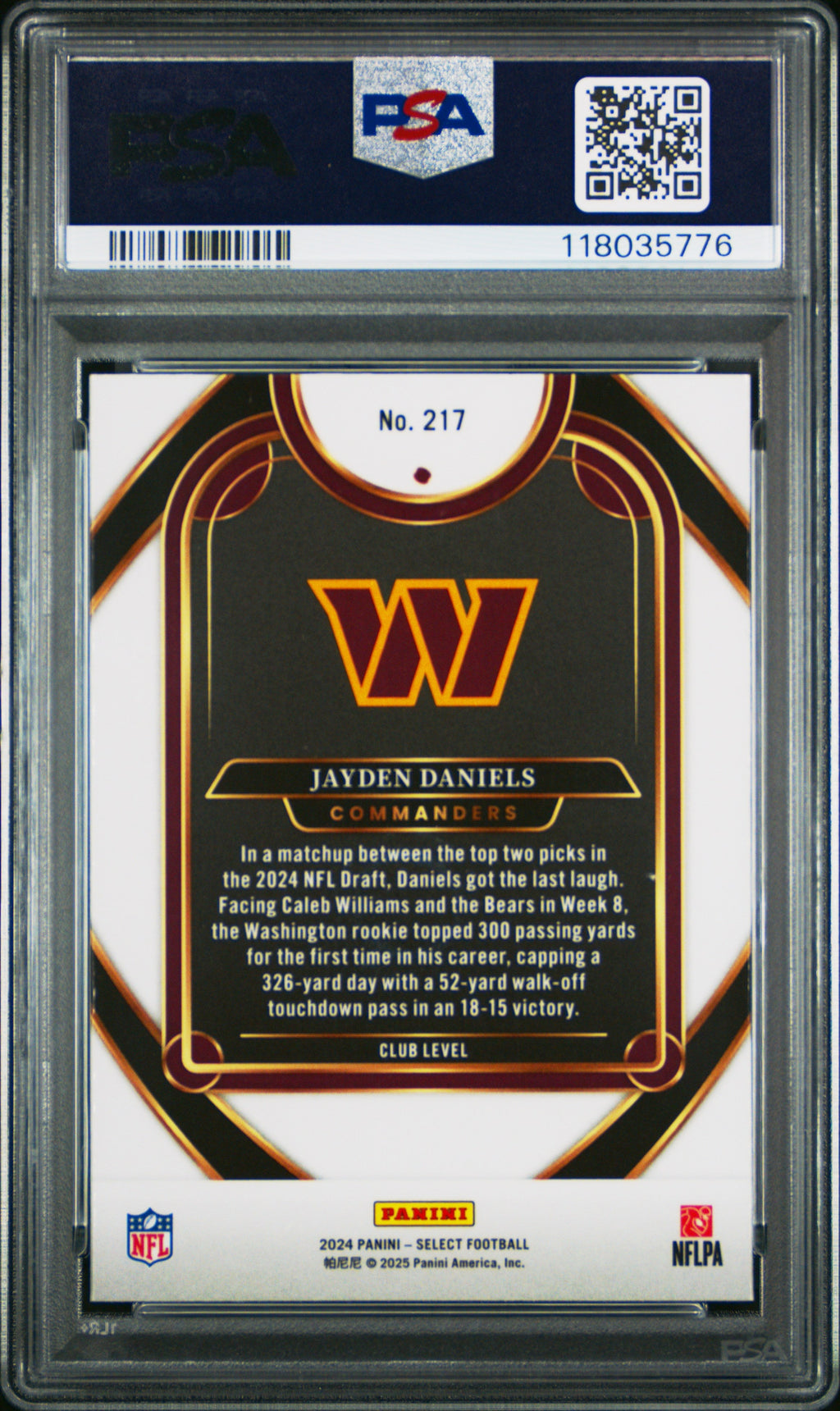 Graded 2024 Panini Select Jayden Daniels #217 Rookie RC Football Card PSA 10 Gem Mint