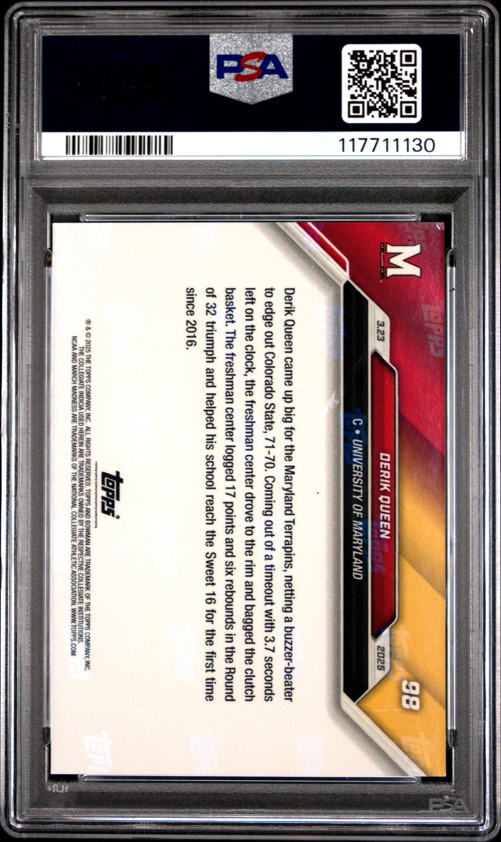 Graded 2024 Topps Bowman U Now Derik Queen #98 Rookie RC Basketball Card PSA 10 Gem Mint