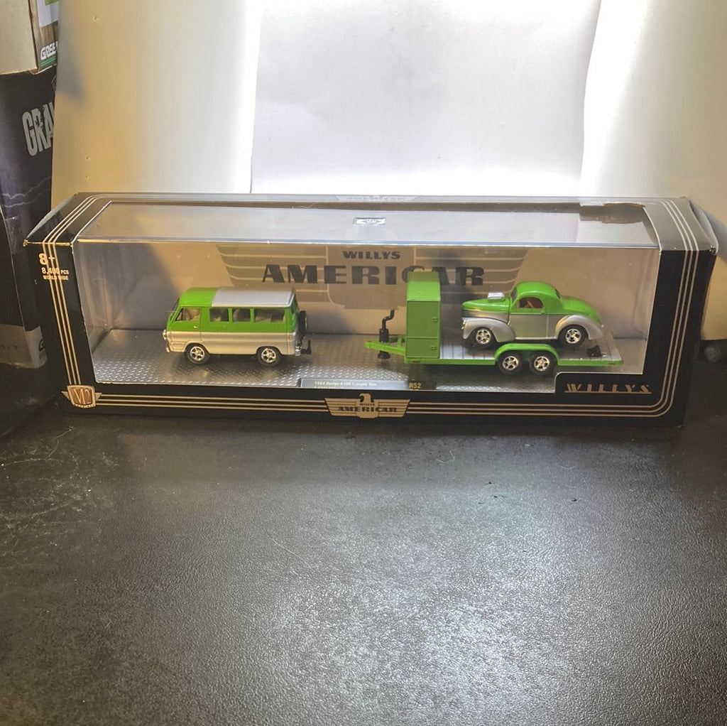 M2 1964 Dodge A100 Camper Van & 1941 Willys Coupe Diecast Green
