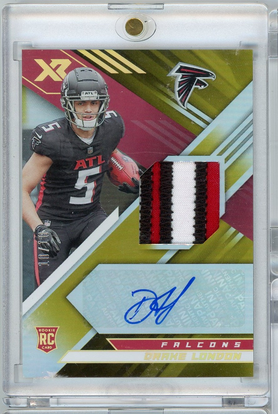 2022 Panini XR Gold Drake London #RSA-DL #'d 10/10 RPA Auto Rookie RC Football Card